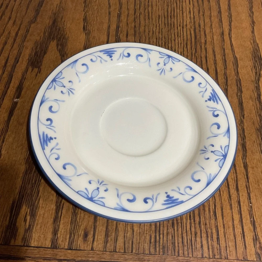 Lenox Chinastone White Saucer with Blue Floral Scroll Border
